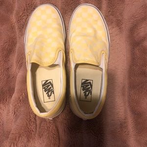 yellow checkered vans slip on